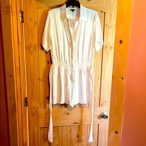 White Short Sleeve Button-Up Dress